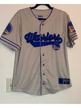 Mitchell & Ness Gray Golden State Warriors Patch Button-Up Jersey